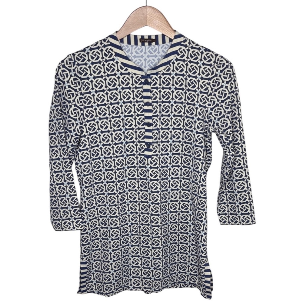 J. McLaughlin Blue White Pattern Catalina Cloth Tunic Women Size S